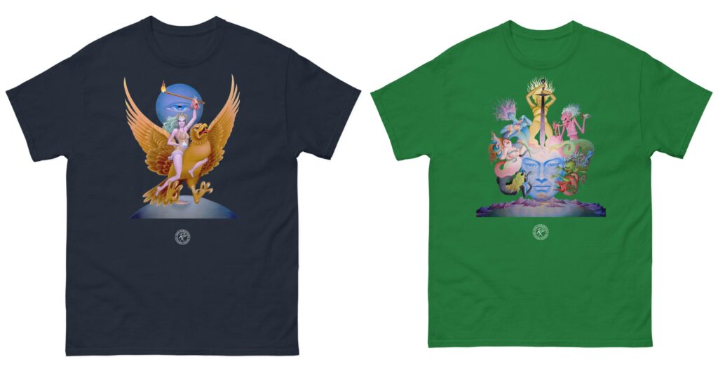 Bob Haberfield's retro T-shirts The Champion of Garathorm and The phoenix in Obsidian